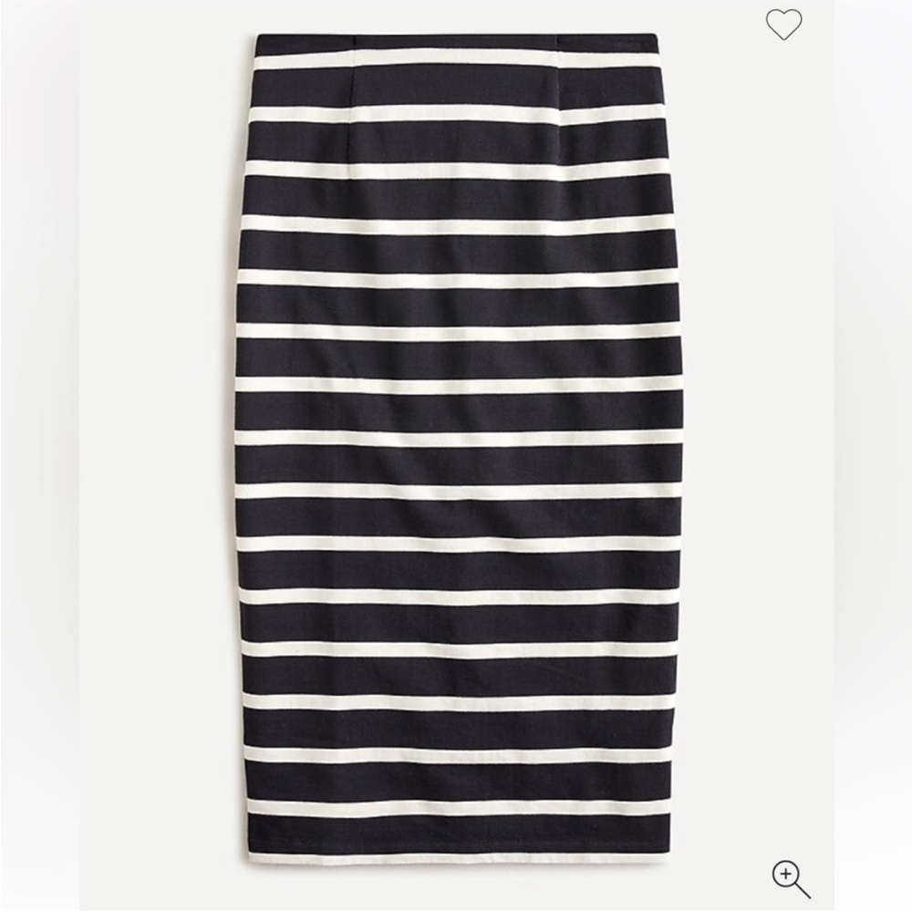 J.Crew Black White Stripe Knit Pencil Skirt Size 00 NWT | Cotton Midi 28” Length